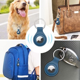 Silikonhülle für den AirTag 2021 von JETech mit Schlüsselring, schützender AirTag-Halter, tragbare Schlüsselanhängerabdeckung, einfache Installation, Marineblau, 2er-Pack