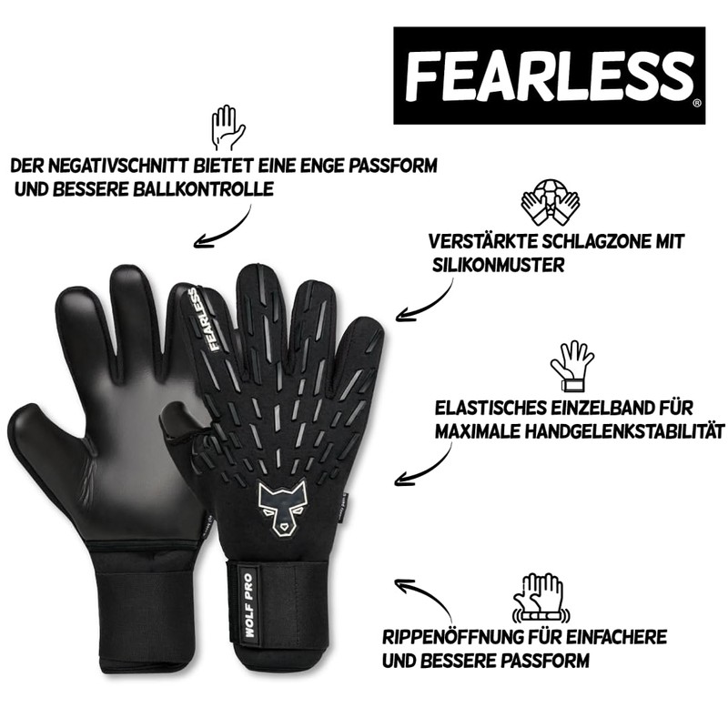 FEARLESS GOALKEEPERS Wolf Pro Goalkeeper Gloves - German Contact Latex