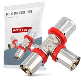 T-Piece PEX Press Fitting 16 x 16 x 20 mm with Sealing Rings Oring for Aluminium Composite Pipe, Multilayer Composite Pipe, Heating Sanitary Systems, Drinking Water Installation, Tightness 10 Bar