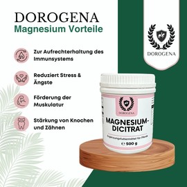 DOROGENA Magnesiumdicitrat für Pferde - Magnesium Pferd - Hochbioverfügbares Magnesium für Muskelentspannung & Nervenstärkung - Ideal für Sportpferde & Sensible Ponys - 500 g inklusive Dosierlöffel