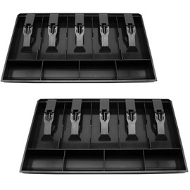 2 Pack Cash Register Drawer Insert Tray with 5 Bill/4 Coin Compartments for Money Storage, Black