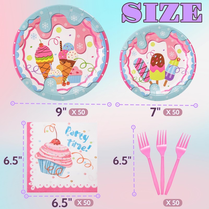 YIMITEE 200 Pack Ice Cream Plates Napkins Fork Set, Disposable