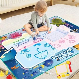 Educational Cute Cartoon Magic Water Drawing Mat, Large Absorbent Watercolor Painting Mats with Accessories Kit, Ideal Birthday Gift, Craft Supplies, Coloring, Painting Idea, Play Fun:_Multicolor_Ocean World（Luxury Super Large）