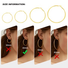 PICKBEAU Gold Dangle Hoop Earrings for Women, 14K Gold Plated Stainless Steel Earrings Drop Hypoallergenic Hoops Earrings(40mm)