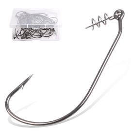 Twistlock Fishing Hooks 50pcs Worm Hooks with Centering Pin Spring Unweighted Swimbait Hooks for Soft Plastic Lures Baits Bass Fishing (4/0-50pcs)