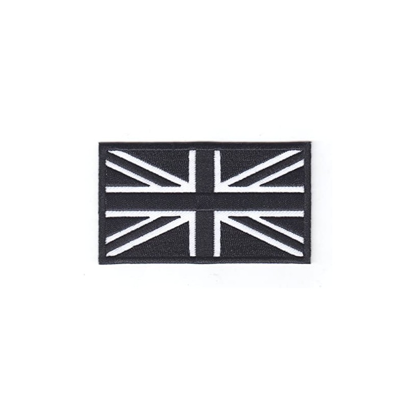 Union Jack White Black Flag Embroidery Hook & Loop Backed