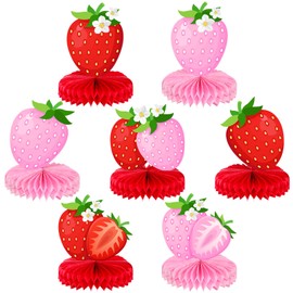Faccito 7 Pcs Strawberry Honeycomb Centerpieces Berry First Birthday Decorations Strawberry Table Centerpieces for Sweet Berry One Birthday Table Topper Summer Fruits Baby Shower Party Favor Supplies