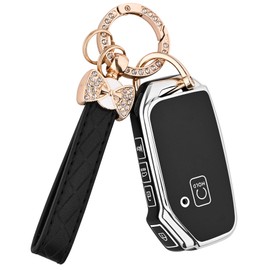 TECARATE for Kia Key Fob Cover - 5 Button TPU Car Key Case Shell Protector with Keychain Fit for Kia K5, Forte, Sportage, Soul, Seltos, Telluride, Sorento, Niro (Black)