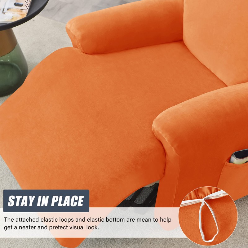 CONRUSER Recliner Chair Covers, 4-Piece Velvet Stretch Recliner Slipcover Single