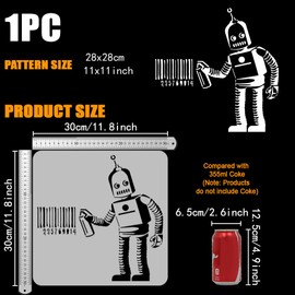 FINGERINSPIRE Banksy Barcode Robot Painting Stencil 30 x 30 cm Plastic PET Barcode Numbers Drawing Template Hollowed Banksy Graffiti Robot Stencil for Painting Banksy Theme Template for DIY