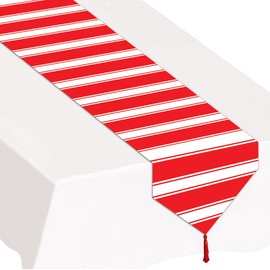 Beistle Printed Stripes Table Runner, 11 by 6-Feet, Red/White