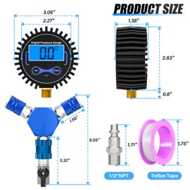 MEANLIN MEASURE 4 Tire Inflation Deflation System with Digital Tire Pressure Gauge, Closed Flow Air Chuck 4 Tire Air Up Down System for Car Trucks Off Road Vehicles Compatible with Compressors