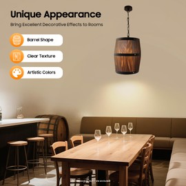 Hanging Light Wine Wood Barrel Pendant Light Fixture Ceiling Lamp Bar Cafe Light,Used in Bedrooms, Wine Cellars and Kitchens