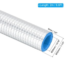 PATIKIL 6.6Ft Pipe Insulation Foam Tubing, 13/16"(20mm) ID 1-1/4"(32mm) OD Heat Preservation Foam Tube Cover Wrap with Aluminum Foil for AC Unit Air Conditioner Water Pipe, Silver Blue