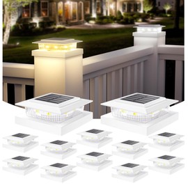 APONUO Solar Post Cap Lights for 4x4 5x5 Fence Deck Posts,IP64 Waterproof LED Outdoor Fence,Deck,Garden,Patio,Yard Lights with 2 Modes,Auto On/Off,Weather-Resistant, Easy Install,White,12 Pack