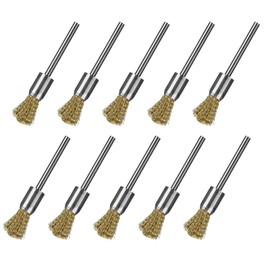 Small Wire Brush, Pack of 10, Brass Brush, Mini Wire Brush, Drill, 3 mm, Polishing Cleaning Steel Brush for DIY Grinding, Cleaning, Descaling and Deburring