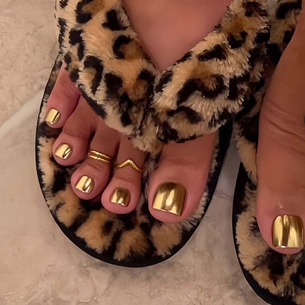 Gold Chrome Press on Toenails, Metallic Fake Toe Nails for