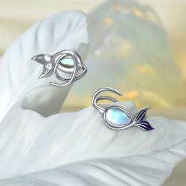 Mermaid Moonstone Crawler Earrings Sterling Silver Climber Wrap Earrings Jewelry Gifts for Women Girls