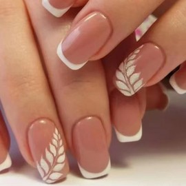 White French Tip Press on Nails Medium Square Fake Nails Gel Press On Nails Kit with Nail Glue, Reusable Full Cover Stick on Nails Acrylic Artificial Nails for Women DIY Nails Art Decoration 24PCS