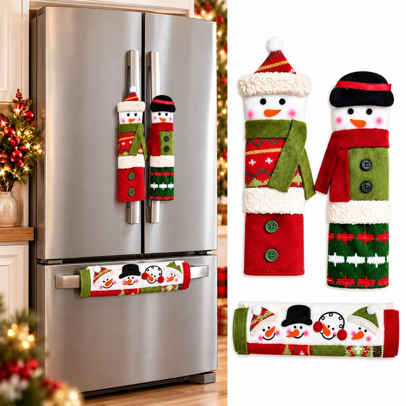 Christmas Snowman Refrigerator Handle Covers for Holiday Decorating – Plush