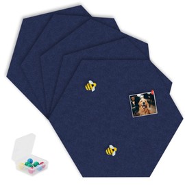 SEG Direct Hexagon Felt Cork Board Tiles, Hexagon Felt Bulletin Board Tiles Self Adhesive Picture Board, Memo Notice Tiles Pin Board for Walls Office, 11.8" x 10.2", 5PCS(Dark Blue)