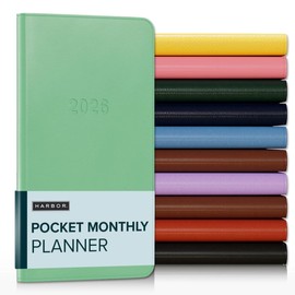 Harbor Pocket Monthly Planner 2026, Calendar Planner and Notebook, Durable Faux Leather, 18 Months, 96 Pages, Softcover & Lightweight - Cambridge Jade - 6 x 3.25 "