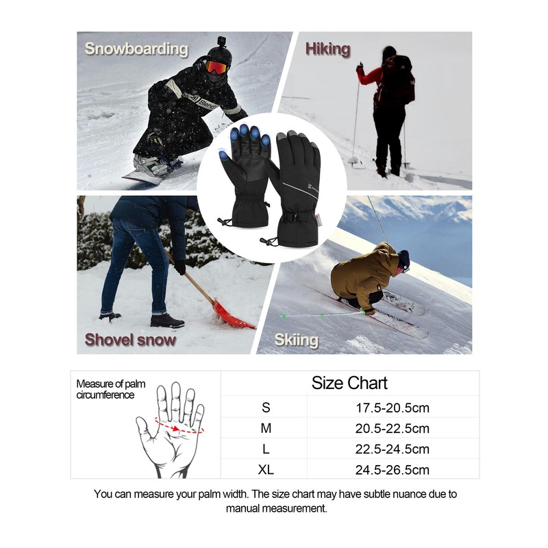 KUTOOK Winter Ski Snow Warm Waterproof Gloves Leather Women Men