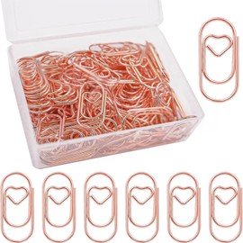 luckaide luckaide Büroklammern Herz Gold 130 Stück Büroklammern Set mit Transparentbox Klein Büroklammer Oval Motiv für Büro, Klassenzimmer, Aktenklammer (Roségold)