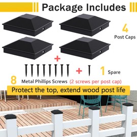 Goovilla 4x4 Post Caps Black(Actual 3.5" x 3.5"), 4 Pack Fence Post Caps with 8 Screws and Easy Installation, Sturdy Waterproof Plastic Deck Post Caps with Frosted Finishing Touch, Protect Wood Post
