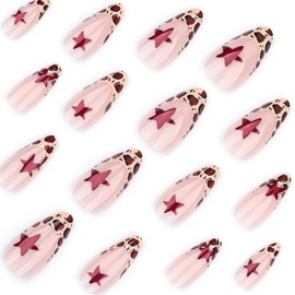 24Pcs Valentines Nails Press on Nails Long French Tip Fake Nails with Nail Glue Leopard Print Glossy Acrylic Nails Design Full Cover Valentines False Nails Stick on Nails for Women DIY Manicure