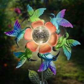 Solar Windmill Hummingbird Spinner Weatherproof Metal Wind Garden Sculpture for Yard and Garden Lawn Garden Decoration