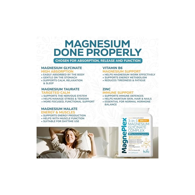 MagnePlex – 2454mg Magnesium Glycinate 3-in-1 Complex - 90 Vegan