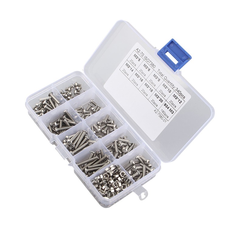 HALJIA 340pcs M3 Stainless Hex Socket Button Head Screws Allen