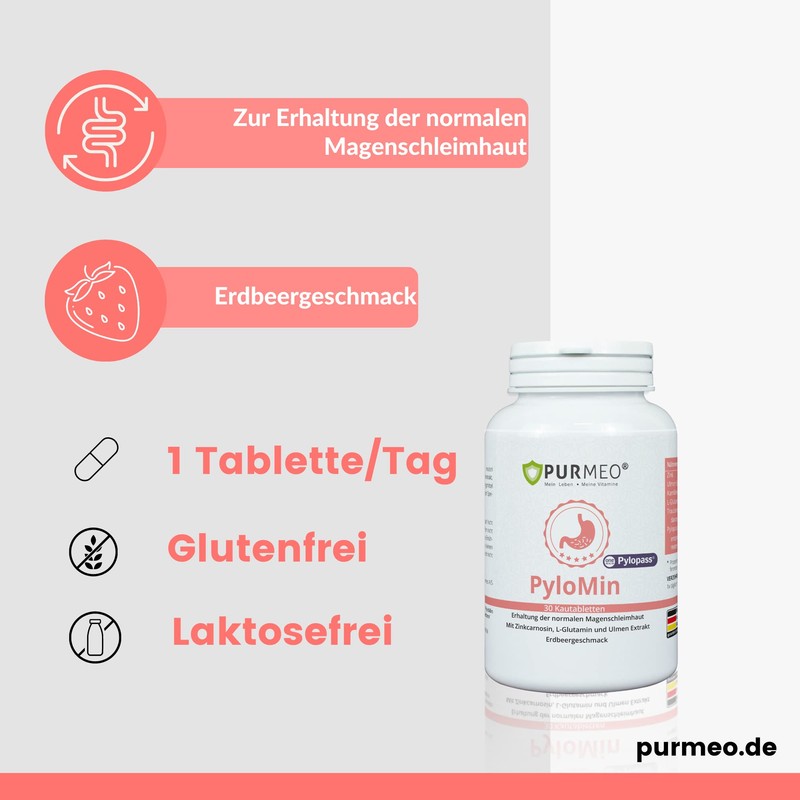 Purmeo PyloMin Pylopass 100mg Chewable Tablets Strawberry Flavour for Stomach