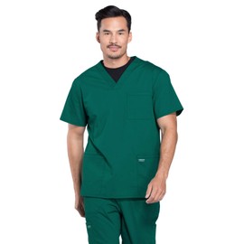 Cherokee Scrubs for Men Workwear Professionals V-Neck Four-Pocket Scrub Top Plus Size WW695T, 2XL Tall, Hunter Green