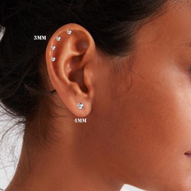 Flat Back Earrings Set Stud Earrings for Women，cubic Zirconia Stud Earrings Hypoallergenic Spiral Ear Cartilage Earlobe Silver Earrings (4mm)