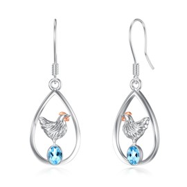 Shusukue 925 Sterling Silver Chicken Dangle Earrings Animal March Birthstone Earrings Farm Hen Chicken Jewelry Thanksgiving Gifts for Women (with Gift Box)