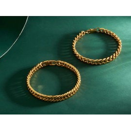 XIANNVXI 2 Pcs Gold Bracelets for Men Mens Gold Bracelet Set Gold Plated Bracelet Cuban Chain Bracelets Men Bracelets Gold Jewellery for Men 9"