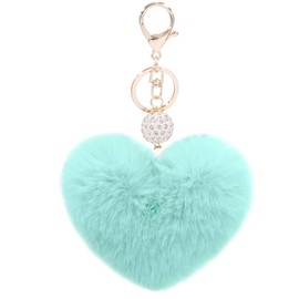 Women's Heart Faux Fur Pom Pom Key Chains Bag Accessory Puffball Keyring Backpack Charms for Girls(green)