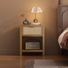 YAUKOMEL Rattan Nightstand, Mid Century Modern Bedside Table with Opening