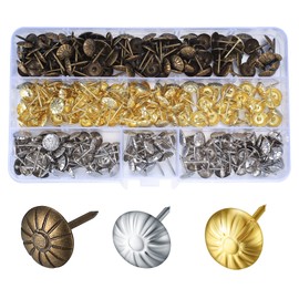 Pack of 450 Upholstery Nails, Furniture Decorative Push Pins, Push Pins for Sofa, Chair, Armchair, Bed Antique - 11 x 17 mm/Bronze, Gold, Silver