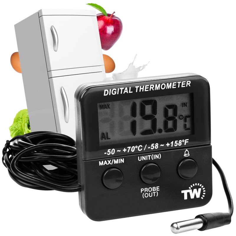 Digital Fridge Thermometer with Alarm Clock and Maximum/Min Temperature Function