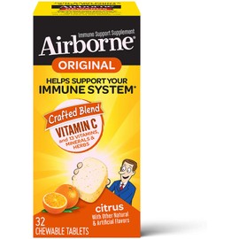 Vitamin C 1000mg (per serving) - Airborne Citrus Chewable Tablets (32 count in a box), Gluten-Free Immune Support Supplement and High in Antioxidants