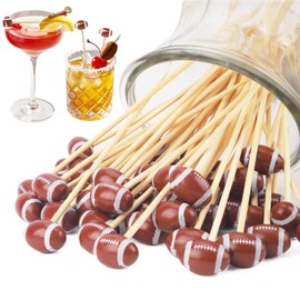 BOXOB 200pcs Football Cocktail Picks, 5 Inch Wood Rugby Appetizer Picks Decorative Football Toothpicks Snack Fruit Dessert Sticks for Birthday Sports Theme Party Supplies