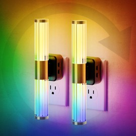 JandCase Night Light, Night Lights Plug into Wall, Color Changing Nightlight RGB with Dusk to Dawn Sensor, Vanity Light Bar for Hallway, Bathroom, Rooms[2 Pack]