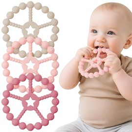 Baby Teething Toys 0-6 Months - Loviomad Ring Teether Baby Toys, Newborn Infant Essentials, Food Grade Silicone Teething Toys for Babies 6-12 Months, Shower Gifts Teething Relief (Girl/Boy)
