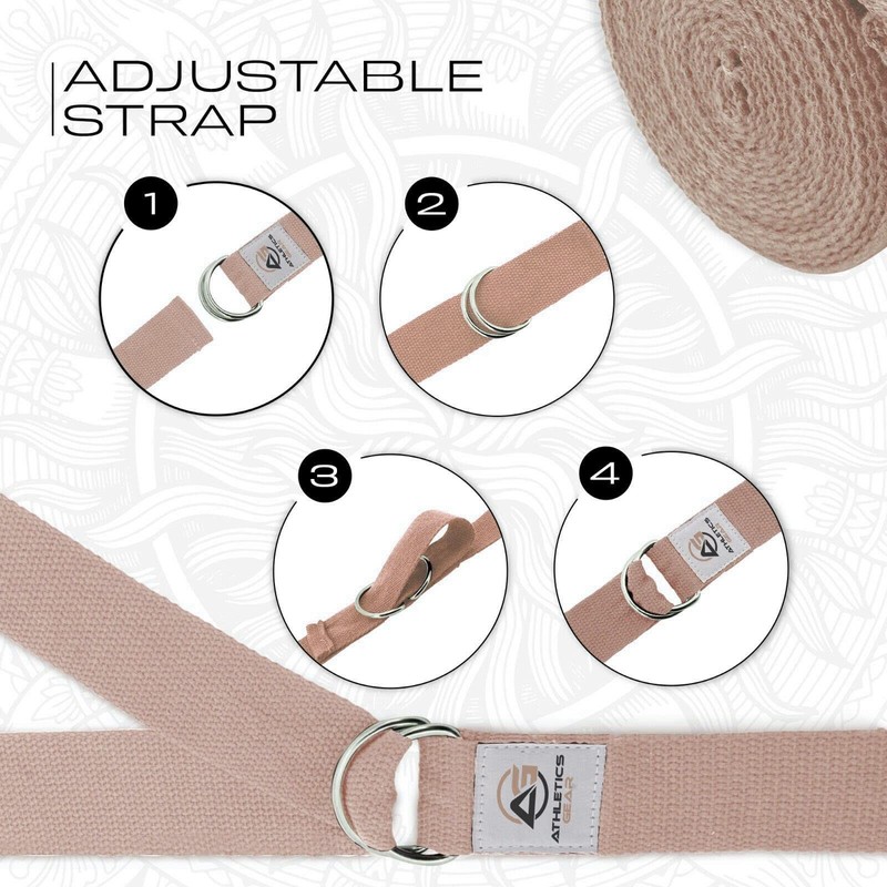 Yoga Strap Belt with Metal D-Ring Buckle, 6ft long &