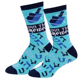 Everything Legwear Mens & Womens Fun Novelty Holiday Christmas Hanukkah Socks- One Size Fits Most-Menora With Stars/Spin The Dreidel-One Size Fits Most