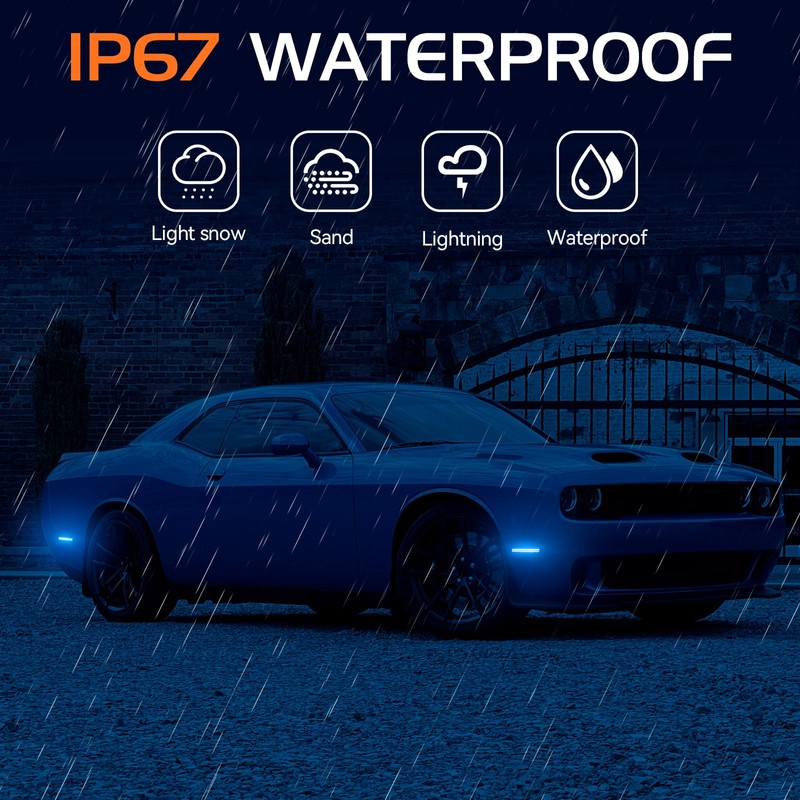 FetonAuto Blue LED Side Marker Lights for 2015-2023 Dodge Challenger