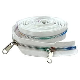 KOTAIFA #5 Nylon Coil White Zipper Tape 10 Yards with 25pcs Pulls Long Zippers for The Sewing Bag Purse Handbag Backpack Craft Making Colorful Teeth